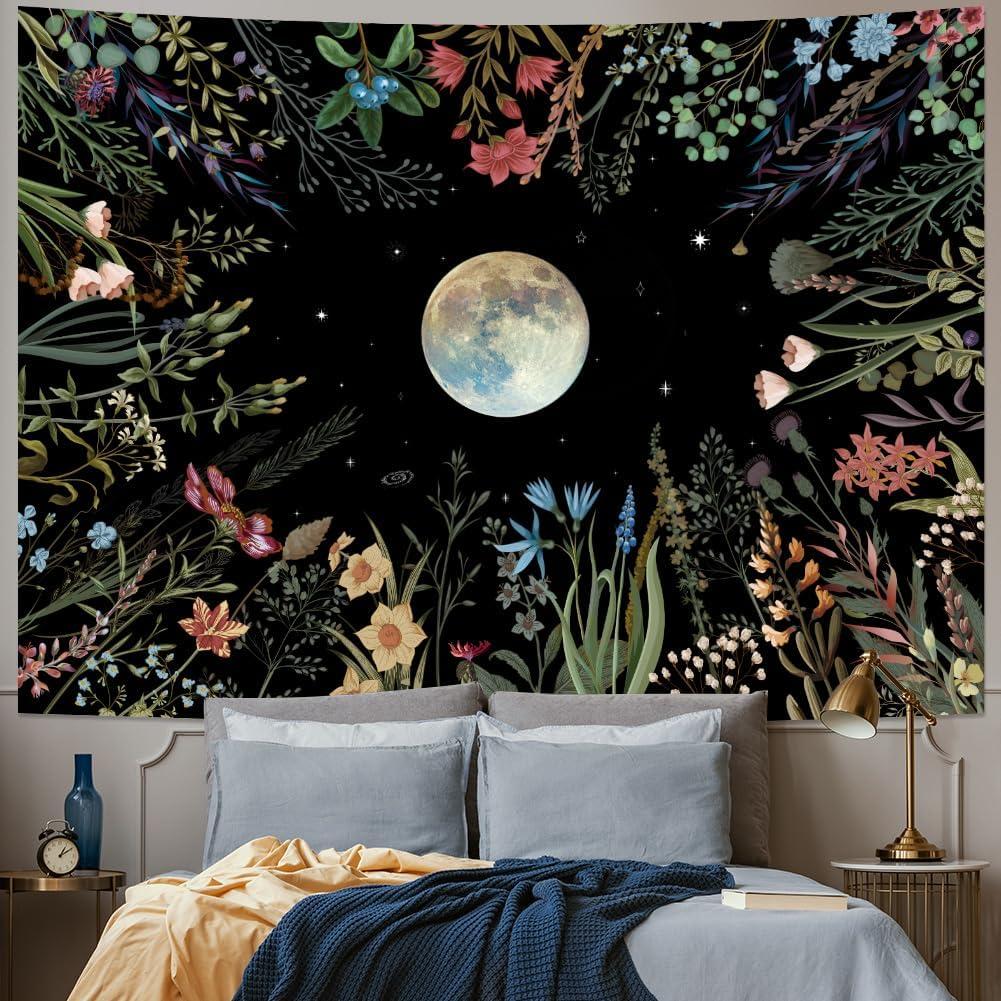 Amhokhui Moonlit Garden Tapestry Boho Moon Tapestry Floral Flower Tapestries Colorful Plants Tapestries Black Wall Hanging Decor for Home (59.1"L x 51.2"W) Amhokhui Moonlit Garden Tapestry Boho Moon Tapestry Floral Flower Tapestries Colorful Plants Tapestries Black Wall Hanging Decor for Home (59.1"L x 51.2"W)