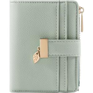 Pomelo Best Small Wallet Women RFID Blocking Bifold Soft Leather Card Holder with ID Window Zipper Coin Pocket Wallets for Women Green