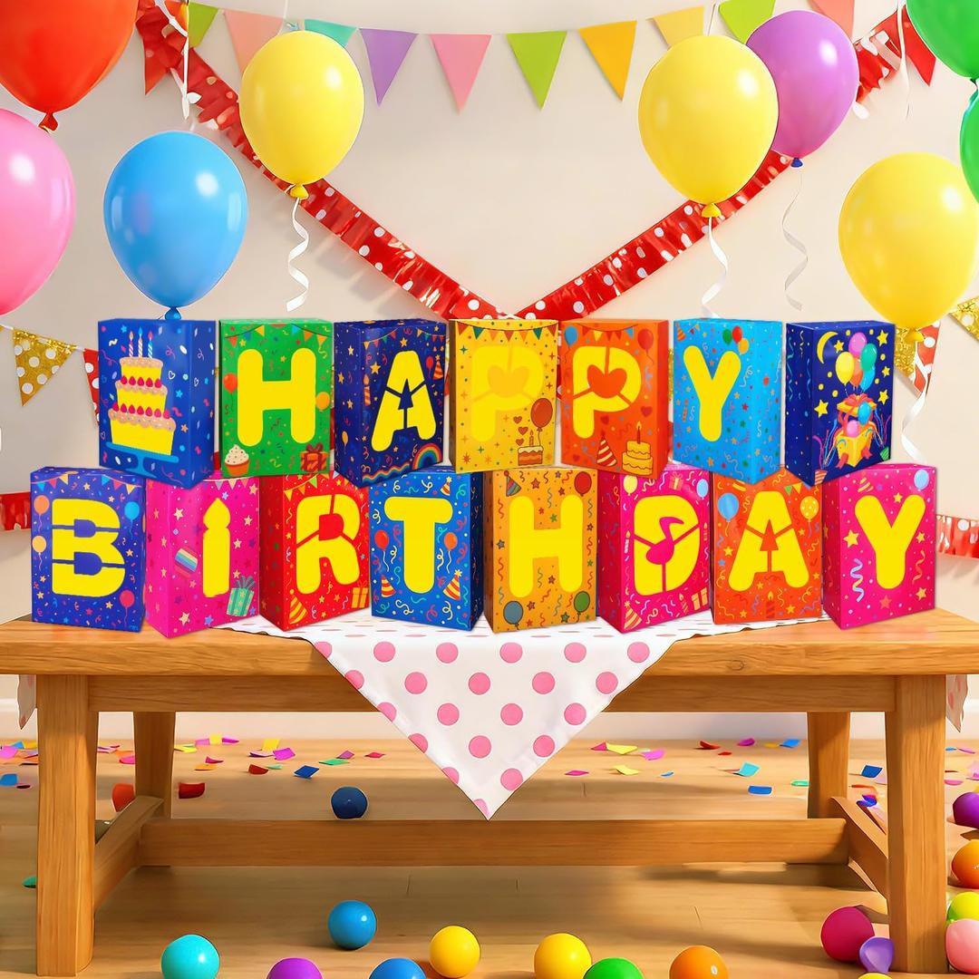 Birthday Decorations,15 PCS Happy Birthday Light-Up Paper Boxes - Reusable Cardboard Party Decor for Kids & Adults, Perfect for Birthday Parties, ndoor & Outdoor Celebrations