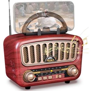 PRUNUS J-180 Vintage Retro Radio Bluetooth Speaker with Stereo Sound, AM FM Radio Portable with Loud Volume, BT5.0, TF Card & MP3 Player, Rechargeable Speaker