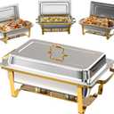 Amhier Chafing Dishes for Buffet 4 Pack, 9QT [Multiple Food Pans Combo] Chafing Dishes with 2 Full Size + 2 Half Size + 3 Third Size Pans, Chafing Dish Buffet Set for Parties and Wedding, Gold