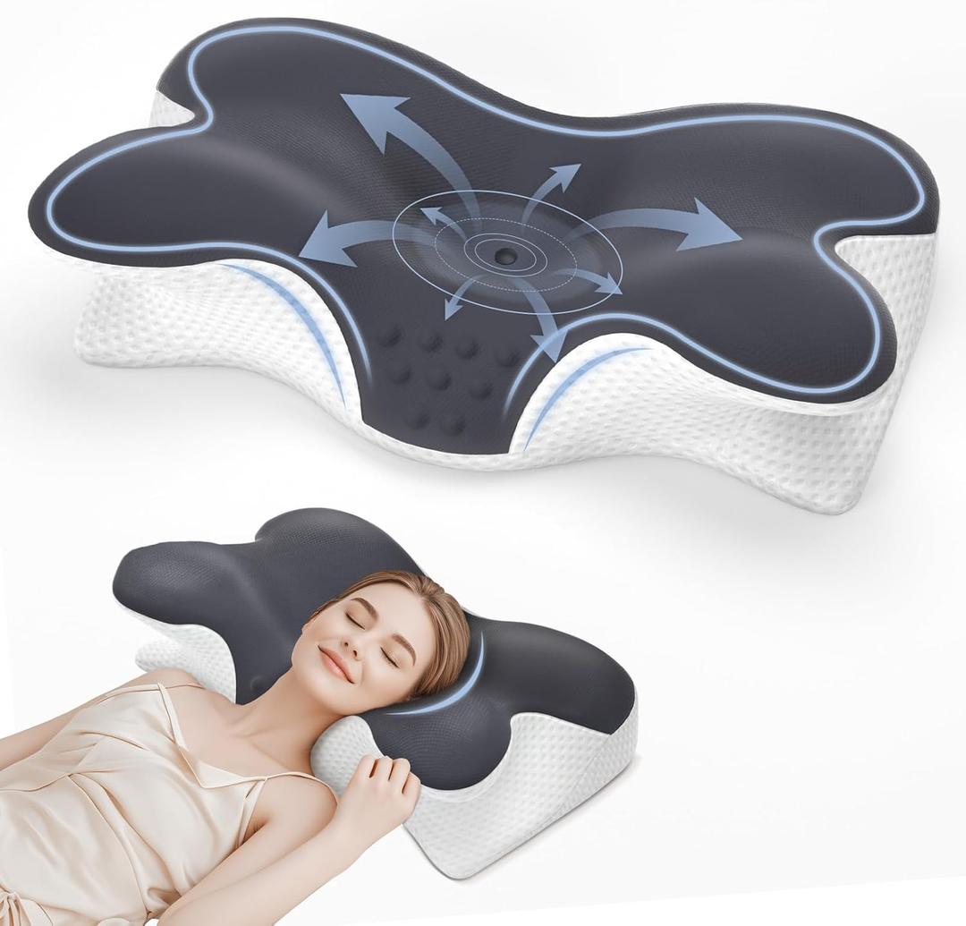 Cervical Neck Pillow for Neck Pain Relief,Memory Foam Neck Pillow for Sleeping,Orthopedic Neck Support Pillow for Back Stomach Sleepers,Ergonomic Pillow with Pillow Covers