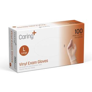 Caring Vinyl Exam Gloves Powder Free and Not Made with Natural Rubber Latex, Gloves for Medical Use, First Aid, Food Prep (Medium, Translucent White)