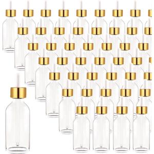 48 Pack 2oz Clear Glass Dropper Bottles, Eye Dropper Bottles with Glass Droppers for Essential Oils, Perfumes(60ml, Gold)