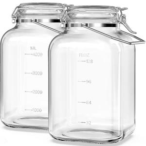 Folinstall 2 Pack 1.5 Gallon Glass Jar with Airtight Lid, 192 oz Square Wide Mouth Mason Jars with Stainless Steel Handle, Large Glass Storage Containers for Canning, Flour, Sugar, Rice, Pickled Eggs
