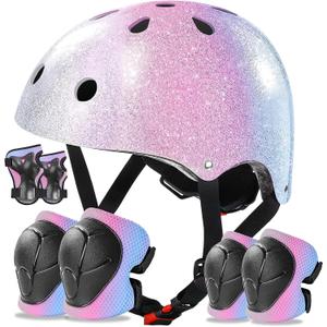 Kids Bike Helmet Set for Boys Girls Toddler Bicycle Helmet Adjustable Skateboard Helmet Protective Gear Set Knee Elbow Wrist Pads for Children Cycling, Scooter, Outdoor Sports, S: 19.6-21.3 inch