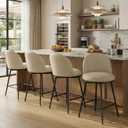 26" Counter Height Swivel Bar Stools Set of 4, Upholstered Faux Leather Barstools with Backs and Metal Legs for Kitchen Island,Cream