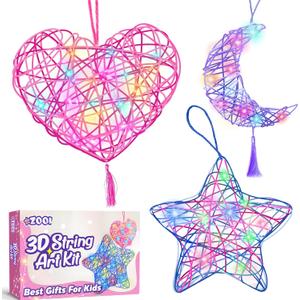 ZOOI Valentines Day Gifts for Kids, Gifts for Teen Girls Arts and Crafts for Kids Girls Ages 8-12, Kids Valentines Day Gift 3D String Art Kit, Light Up String Toys, Birthday Gift for Girls Ages 8-12