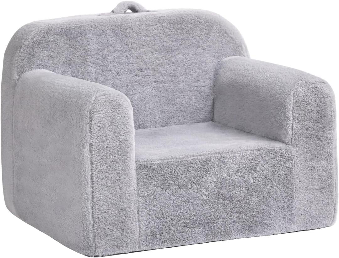 Toddler Chair Plush Kids Couch, Comfy Kids Sofa Toddler Lounger Chair for Bedroom, Convertible Toddler Couch for Girls and Boys, Reading Chair for Kids (Grey)