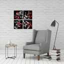 4 Pieces Black and White Red Flower Canvas Wall Art Abstract Painting Picture Print Blooming Floral Artwork Modern Contemporary Crimson Home Decor for Living Room Bathroom Zen Art 12x12x4pcs