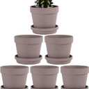 Yishang Terra Cotta Pots with Saucer/Ceramic Tray,6-Pack Large Terracotta Pots Clay Pots 4.6'' Clay Ceramic Pottery Planter Cactus Flower Pots Succulent Pot Drainage Hole- for Plants,Crafts (Gray)