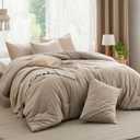 Bedsure Comforter Set Queen Size - Cotton Fabric with Microfiber Inner Fill, Taupe PureWoven Soft Bed Set for All Seasons, 3 Pieces, 1 Comforter (90" x 90") and 2 Pillow Cases (20" x 26")