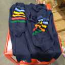 BLENCOT Women's Casual Striped Open Front Cardigans Color Block Knit Sweaters Loose Long Outwear Coat Navy Blue M