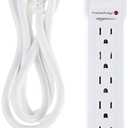 Amazon Basics 6-Outlet Surge Protector Power Strip, 790 Joule, LED Indicator, 6-Foot Long Cord, White