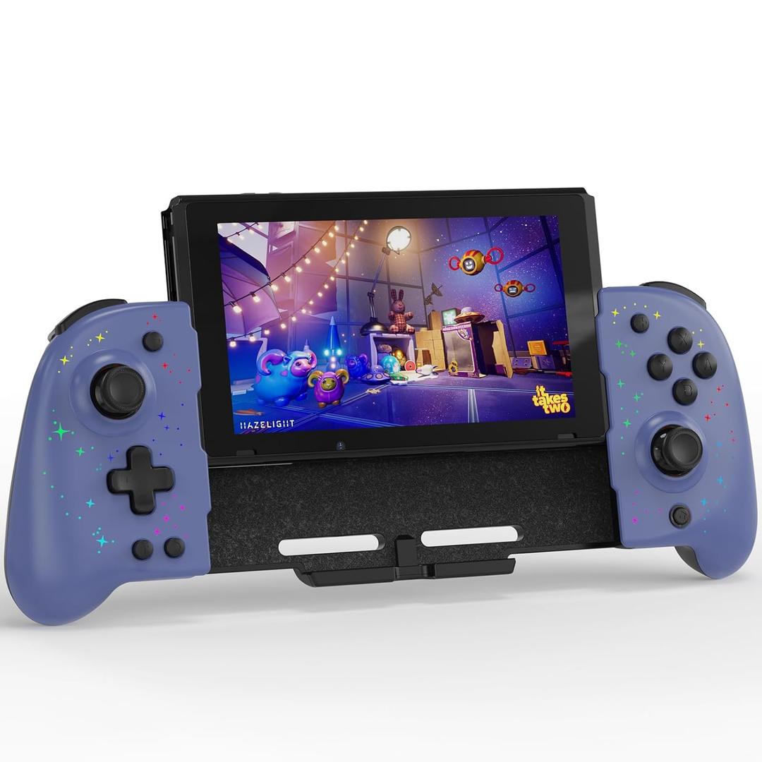 Wodbymat Controller for Nintendo Switch/OLED, Hall Effect One-Piece Joypad - Turbo, Dual Vibration & Customizable 7 LED Colors Lights & Pro Controller Replacement in Handheld Mode