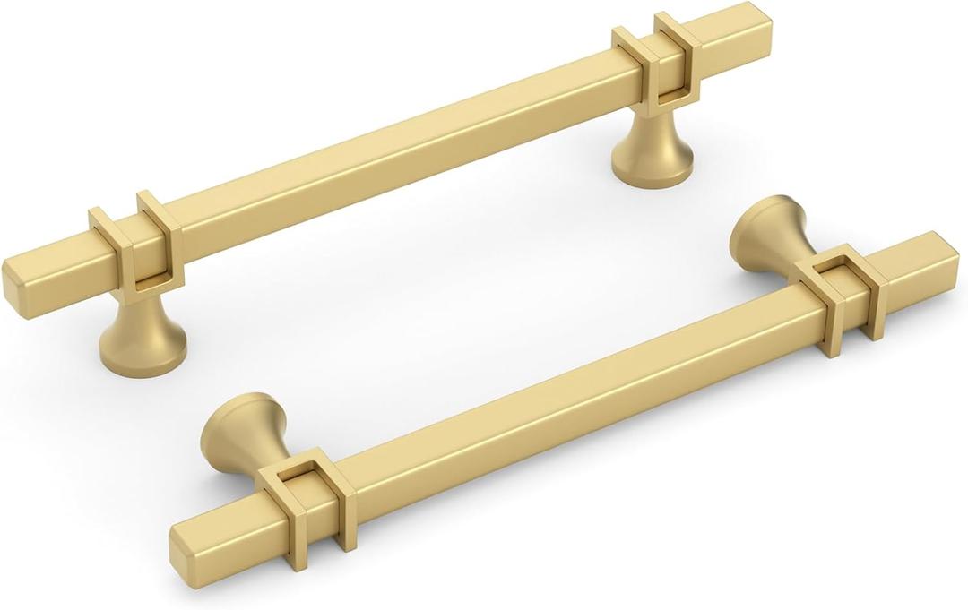 goldenwarm 10 Pack 5 Inch Gold Cabinet Pulls Brass Drawer Handles Square Hardware for Kitchen Dresser Bathroom Kitchen (5in hole center)