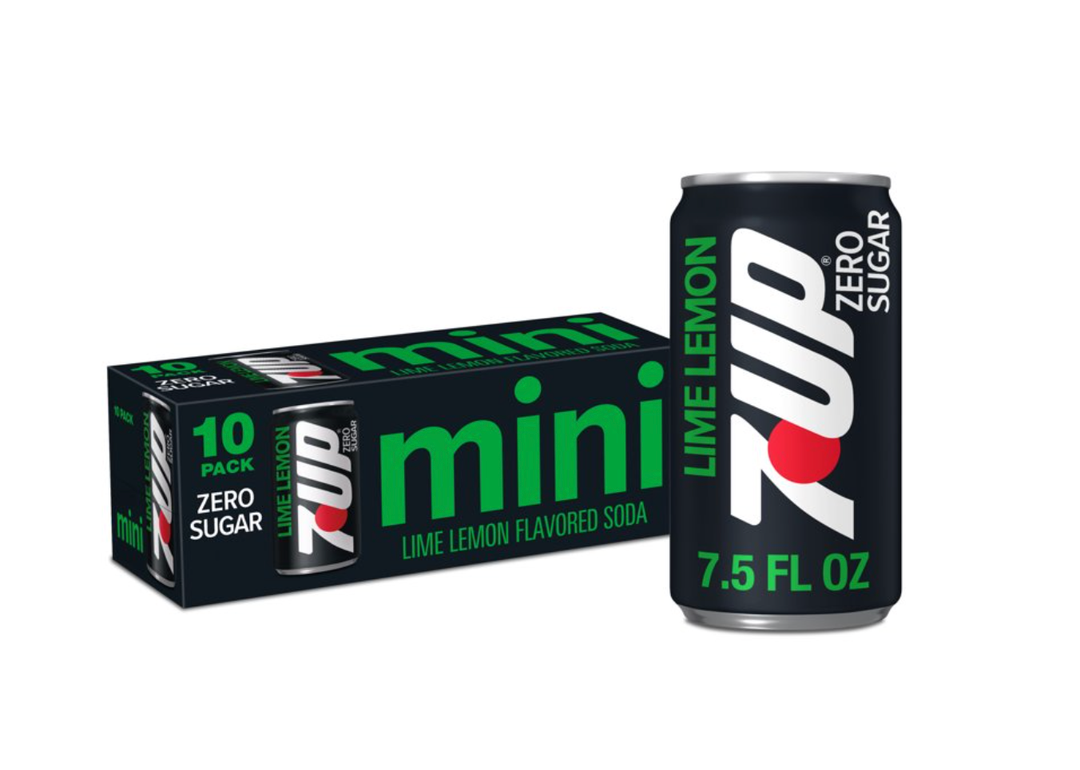7UP Zero Sugar Lime Lemon Soda, 7.5 Fl Oz Mini Cans, 10 Pack