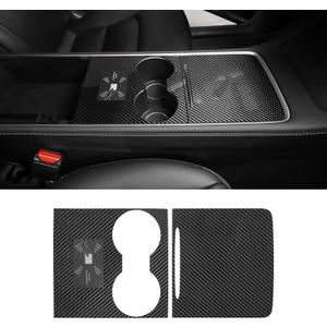 Real Carbon Fiber Center Console Wrap Kit for Tesla Model Y 2021-2024 & Model 3 2021-2023 | 2PCS OEM Style Interior Trim Cover | Adhesive Upgrade Set