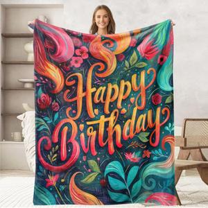 Happy Birthday Gifts for Women Girls, Birthday Gifts Throw Blanket for Adult Kids Teens, Gifts Blanket Home Room Decor, Flannel Soft Blanket for Bed Couch 50"x60"