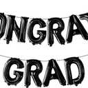 Congrats Grad Balloons - 16 Inch Black Congrats Grad Banner for Graduation Decorations Class of 2025 - Graduation Foil Balloons for Class of 2025 Decorations - Graduations Party Decor