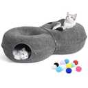 LovIntry 8-Shaped Large Cat Tunnel Bed for Indoor Cats, Infinite Circulation Peekaboo Cat Cave with 12 Toy Balls, Cat Donut Tunnel for Cats up to 30 Pounds (Dark Grey, L 38x24x11in)