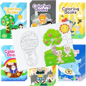 Zainpe 24Pcs Christian Bible Stories Coloring Books for Kids, Easter DIY Art Drawing Book with Jesus Noah's Ark Crosses Pattern Color Booklet for Church Sunday School Classroom Rewards Party Favors
