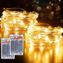 Fairy Lights Battery Operated String Lights 16.4ft 50LED Flashing and Constant Light Waterproof Silver Wire for Christmas DIY Party Wedding Decoration (Warm White)