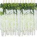 Wisteria Hanging Flowers, 24 Pack Artificial Wisteria Vines Fake Garland Silk Flower String for Wedding Party Garden Outdoor Greenery Home Wall Decoration (24pcs White)