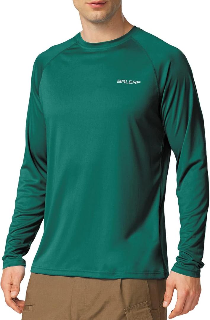baleaf Men's Sun Protection Shirts UV SPF UPF 50+ Long Sleeve Rash Guard Fishing Running Quick Dry Lightweight (Medium, 01-emerald)
