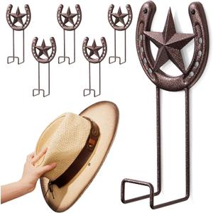 Cowboy Hat Rack Wall Mount 6 Pack Cowboy Hat Holder for Wall Western Hat Rack Horseshoe Hat Hanger Metal Iron Display and Storage for Entryway Closet Bedroom Living Room Western Gift Antique Bronze