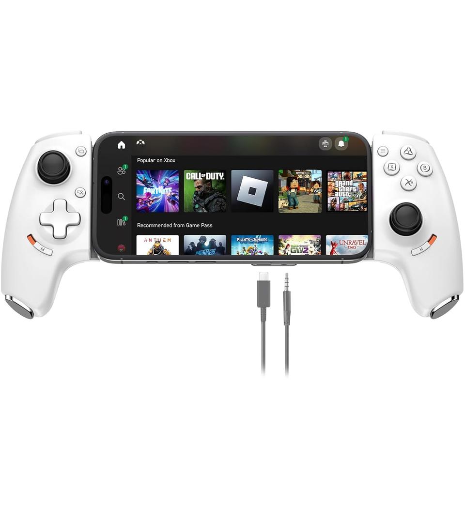 arVin USB C Mobile Gaming Controller for iPhone 17/16/15 Series & Android (Typc-C) Remote Player Gamepad with Hall Joysticks/Hall Trigger/3.5mm Audio Jack/APP Customized Keys/Cloud Gaming/Remote Play (White)