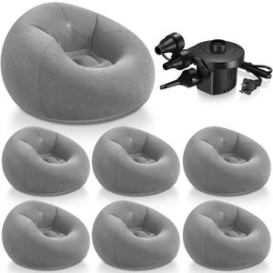 Realspring 6 Pcs Inflatable Bean Bag Chairs for Adults with Electric Air Pump, Blow up Couch Folding Portable Inflatable Couch Lazy Sofa for Outdoor Movie Nights Camping Room (Gray) (Grey)