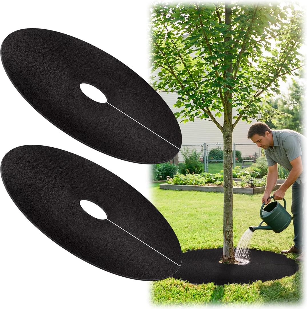 32.5" Non-Woven Tree Mulch Ring, 2 Pack Weed Barrier Mat,Degradable Tree Mulch Used to inhibit Weed Growth and Landscape Weed Control Plant Root Protection (EXP 07/31/26)