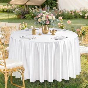 FAVE 6 Pack 120 Inch White Round Satin Tablecloth, Washable & Durable Satin Elegant Table Cover for Wedding Table Cloth Round Cover for Banquet, Party Formal Events(White, 120inch)