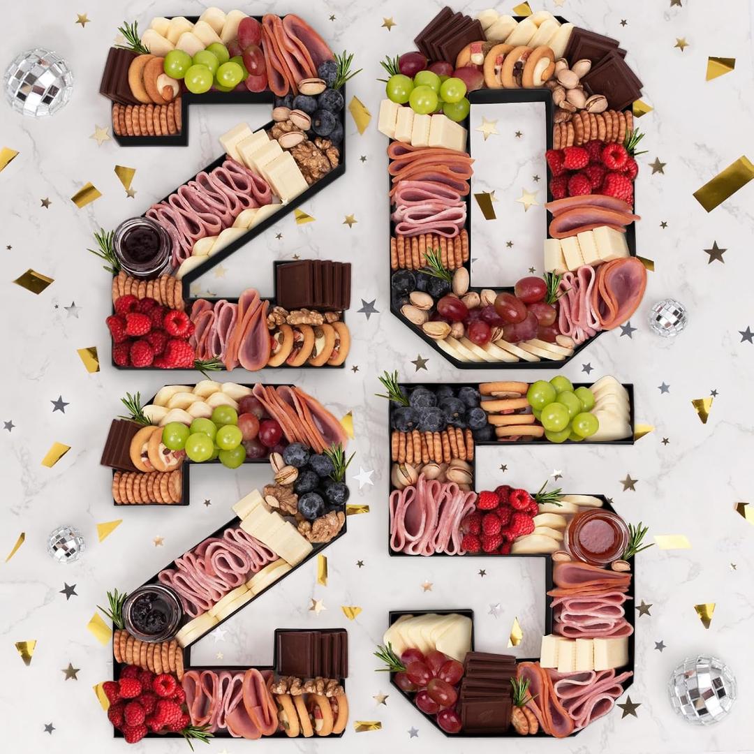 2025 Graduation Party Decorations - 2025 Numbers Charcuterie Board Box - 10" Paper Tray for Graduation Centerpieces - Class of 2025 Table Decoration for Kindergarten Preschool College High School (Black)
