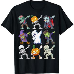 Dabbing Halloween Boys Skeleton Zombie Scary Pumpkin Mummy T-Shirt (Black)