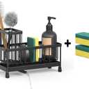 BSHG King Black Sponge Holder for Kitchen Sink, Sink Caddy Organizer with High Brush Holder, Kitchen Countertop Organizers and Storage Essentials,rustproof Stainless Steel(1Sink Caddy + 2 Sponges)