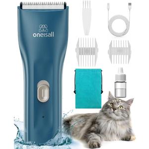 oneisall Pet Clipper for Cat Matted Hair, Pet Shaver for Cats Quiet Pet Clippers Waterproof Cordless Cat Clippers for Matted Long Hair with Storage Bag (Green) (Standard)