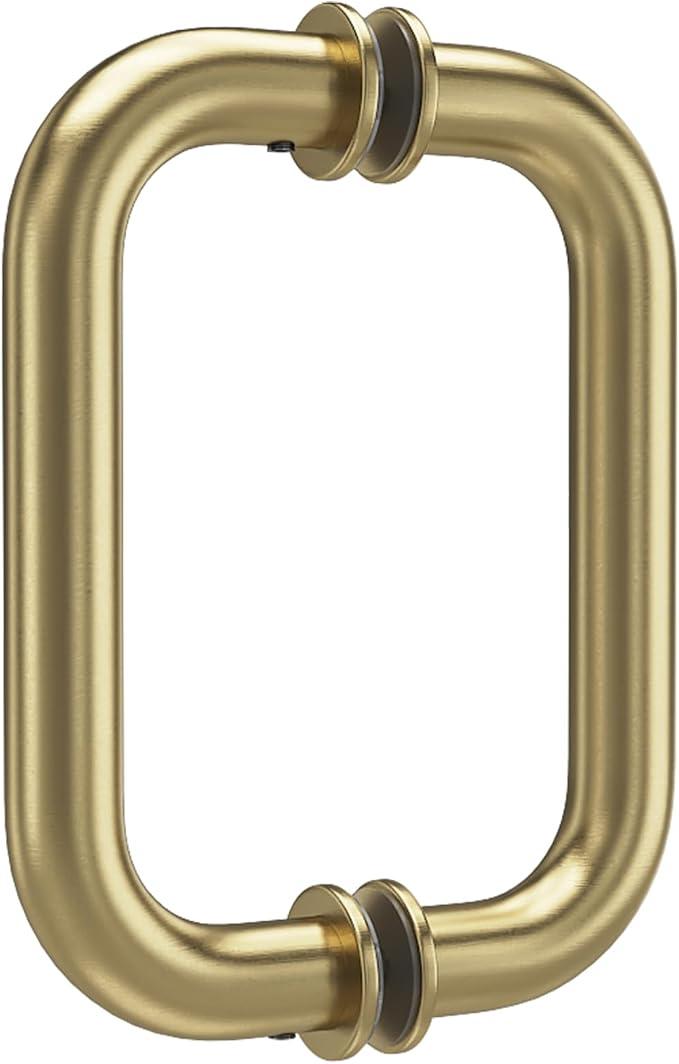 Bathlink 8" Shower Door Handle, 304 SS, Brushed Gold, Fits 1/4-1/2" Glass