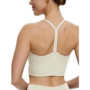 NANJI Seamless Sports Bra for Women - Padded Racerback Y Bra Low Impact Removable Pad for Fitness Gym Yoga Workout Top (X-Large, Cannoli Cream)