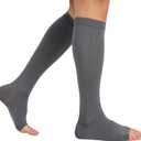 MGANG 20-30 mmHg Compression Stocking for Men and Women, Medical Compression Socks, Knee High Length, Open Toe, for DVT, Varicose Veins, Relief Shin Splints, Edema, Gray Small