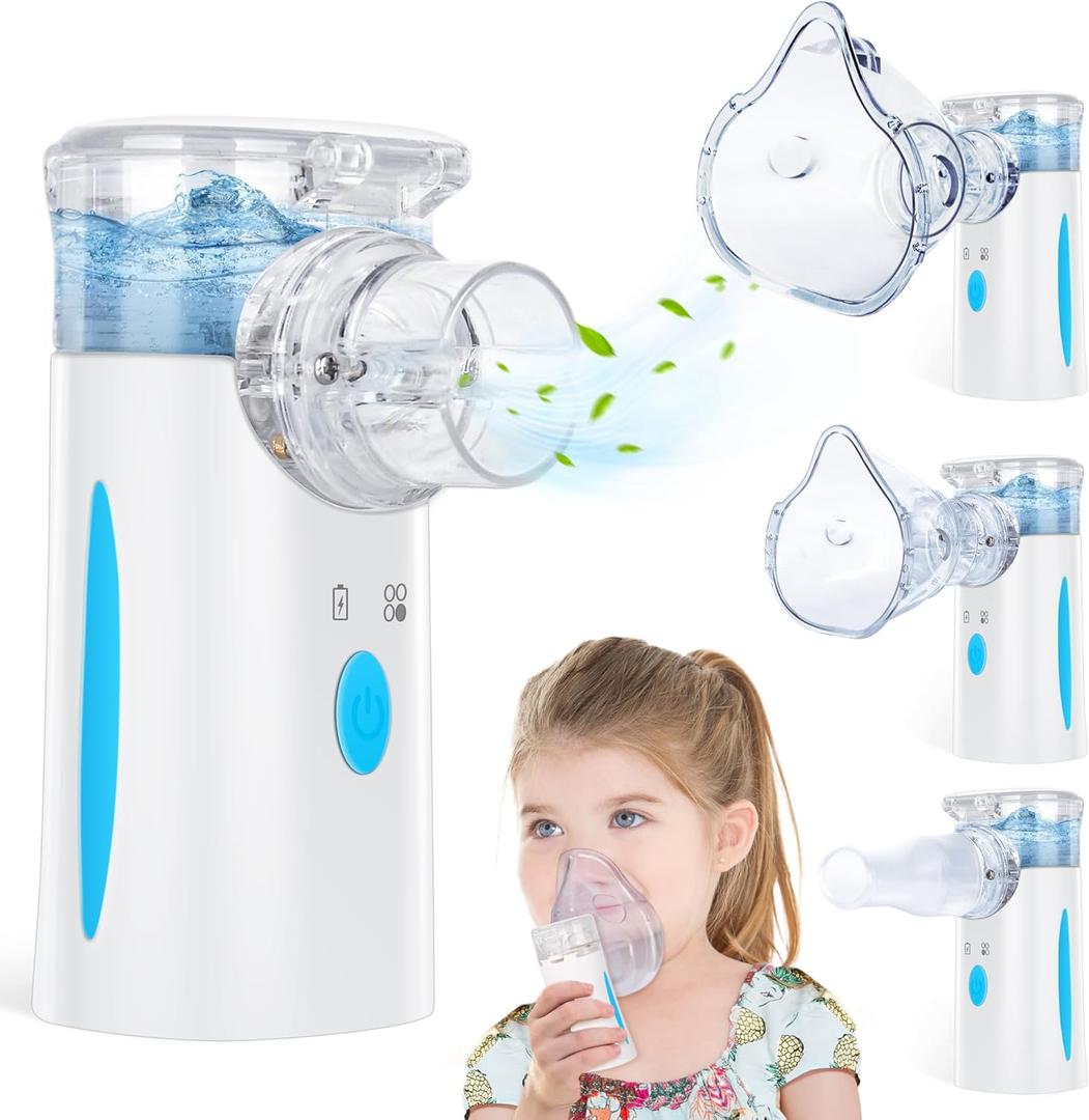 Portbale Nebulizer, Nebulizer Machine for Adults and Kids, Ultrasonic Mesh Nebulizer of Cool Mist with Self-Cleaning Function for Breathing Problems, Used at Home, Office, Travel