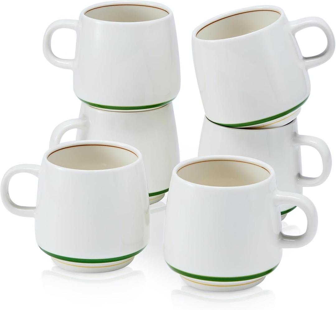 11 Ounce Porcelain Coffee Mugs Set of 6 with Handle Perfect for Coffee, Tea, Milk, Chocolate and Latte, Ceramic Coffee Cups Set for Man and Woman (Cozy Green)