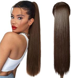 SEIKEA 28" Ponytail Extensions Drawstring Long Straight Fake Pony Tail Natural Soft Clip in Hair Extension Synthetic Heat Resistant Hairpiece - Dark Chocolate Brown (28 Inch 155G (Pack of 1))
