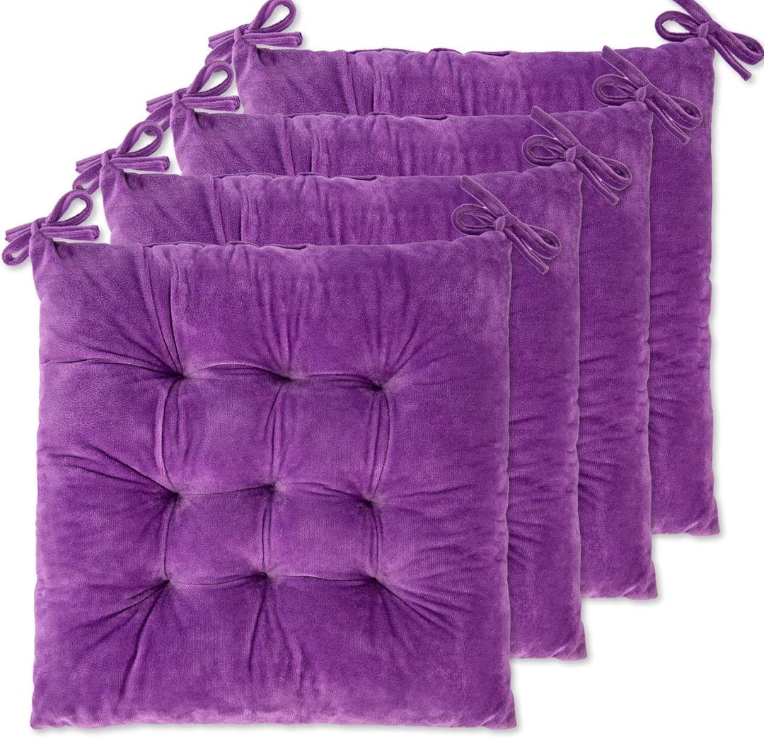 WONDER MIRACLE 4 Pack Seat Cushion/Chair Cushion Pads for Dining Chairs, Office Chair, Floor, Machine Wash & Dryer Friendly (Flannel 16"16", Soft Lilac)