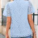 Womens Summer Tops V-Neck Short Sleeve Shirts Dressy Casual Babydoll Blouses Embroidered Eyelet Flowy Boho Clothing (XL)