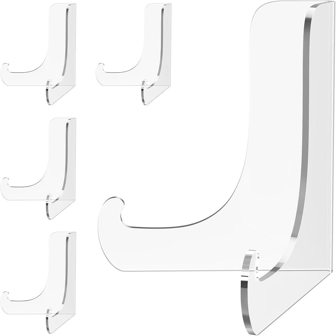 Dooiclear 5 Pack Acrylic Display Stand, Plate Stand for Display, Clear Easel Stand, Display Holder for Card, Frame, Picture, Magazine, Book, CD, Phone (Large/ 4.5 Inch)