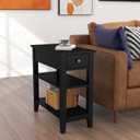 ChooChoo Side Table Living Room, Narrow End Table with Drawer and Shelf, 3-Tier Sofa End Table for Small Space, Black, 23.6 x 11.2 x 24.0