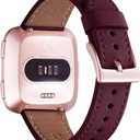 WFEAGL for Fitbit Versa Band, Top Grain Leather Band Replacement Strap for Fitbit Versa/Versa 2 /Versa Lite/Versa SE Fitness Smart Watch (Wine +Rose Gold)