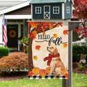 DLZDN Hello Fall Dog Garden Flag Golden Retriever Pumpkins Flag 1218 Inch Double Side Vertical Burlap Farmhouse Yard Sign Autumn Seasonal Outdoor House Decoration